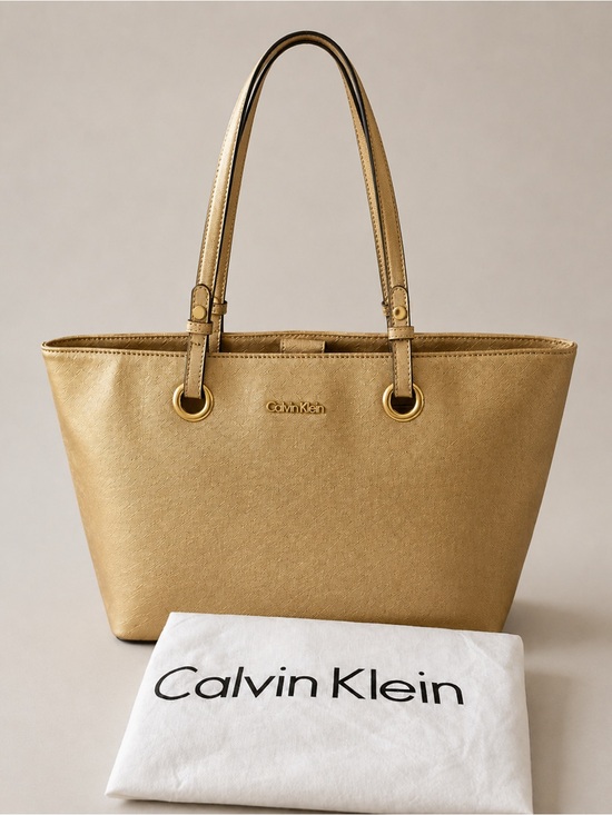 Calvin Klein Handbags - Calvin Klein Metallic Gold Saffiano Tote Shoulder Bag + Dust Bag